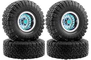 GIXCEL 1.9 Beadlock Wheels and Tires Set, 115/45mm RC Tires, Deep Dish Offset -10mm Aluminum Color Turbine Beadlock Wheel Rim Hub for 1/10 RC Crawler TRX4 SCX10 GEN7 GEN8 VS4-10 Upgrades, 4PC