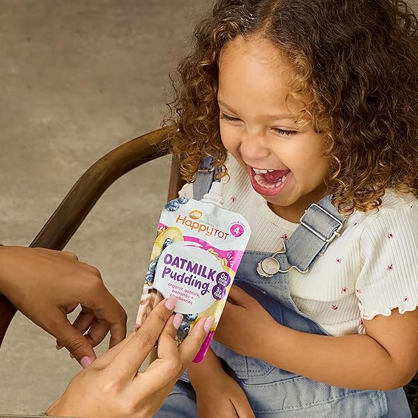 HAPPYTOT ORGANICS OATMILK PUDDING, DAIRY-FREE, STAGE 4 TODDLER SNACK, OATMILK, BANANAS & BLUEBERRIES, 4 OUNCE POUCH, PACK OF 16