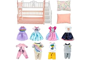 EUMBHOA Doll Clothes and Accessories for 5.3 inch Dolls, Clothes Dress Pajamas Random in 6, Mini Supplies, Bunk Bed, Girls Granddaughter Gifts