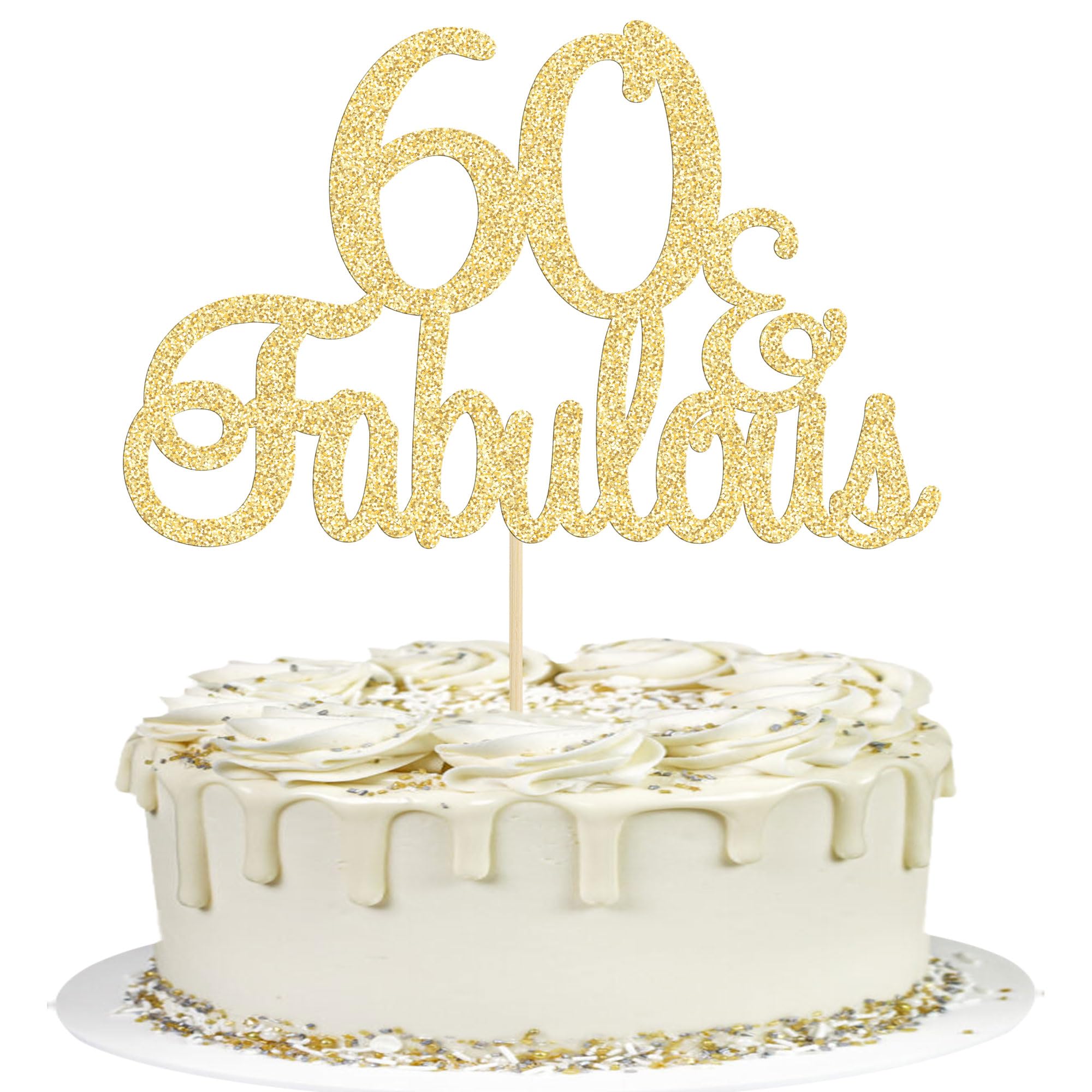 Gyufise Gold Glittery 60 & Fabulous Birthday Cake Topper for 60th Birthday Party Decorations Cheers to 60 Years Cake Decorations Supplies 3Pcs