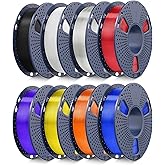 JAYO Clear PLA Filament Multicolor Bundle 2KG in Total, 3D Printing Filament 1.75mm, Neatly Wound, 250g Spool, 8 Pack, Black+
