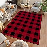 9CH Red Black Buffalo Plaid Rug 7' x 5', Christmas Faux Wool Area Rugs Non-Slip, Red Buffalo Check Rugs Carpet for Kitchen Living Room Bedroom
