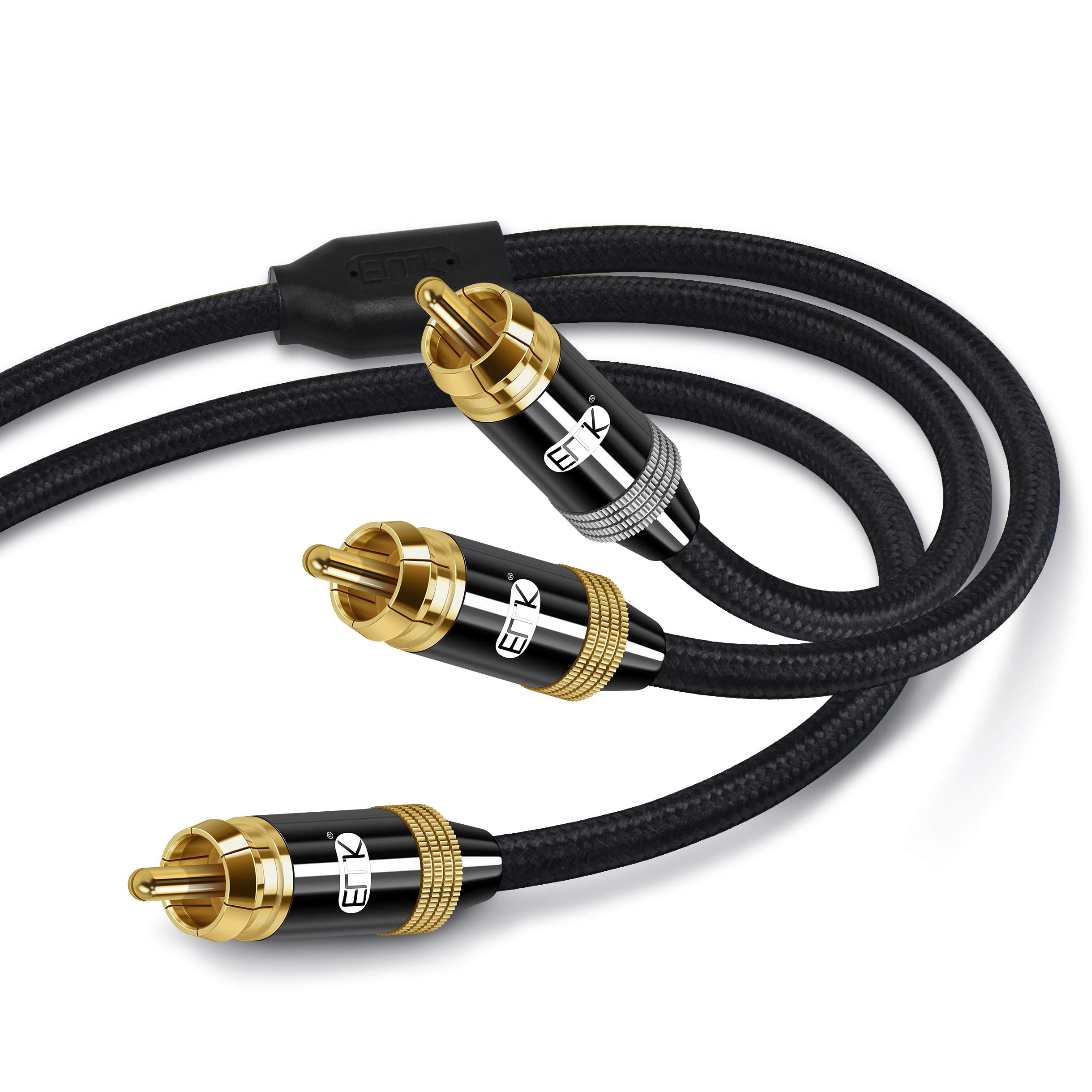 RCA Y-Adapter Stereo Audio Cable,EMK Subwoofer/Coaxial Audio Cable Superb Sounds Quality for Gold-Plated Connectors (2M, RCA Male to 2RCA Male Audio Cable, Black)
