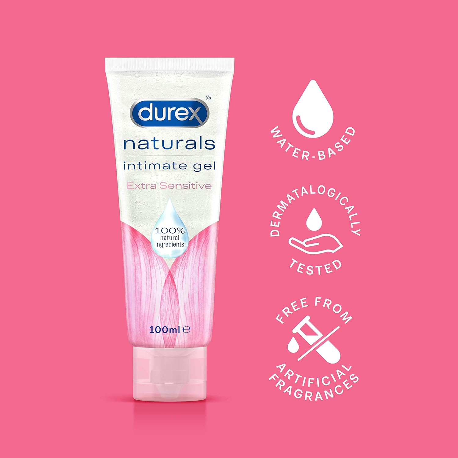 Durex Natural Extra Sensitive Water-Based Lube 100 ml, Intimate Gel Aloe Vera, Non-Sticky, Ph Friendly - Image 3