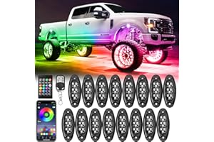 icicar 16 Pods LED Multi Chasing Color Rock Lights, APP/RF Control Waterproof Underglow Music Mode Off Road Exterior Kit with Brake Turn Signal for Trucks Jeep ATV UTV RV Boats