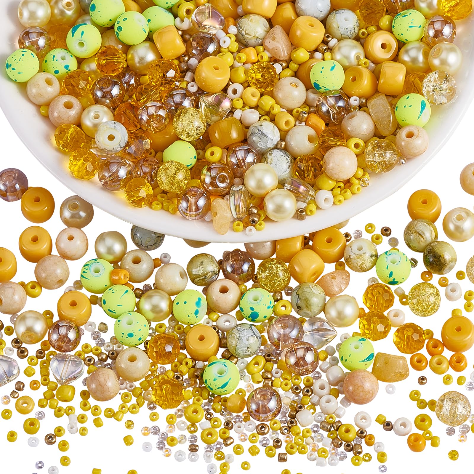 BEEFLYING 1 Pack Assorted Glass Crystal Beads for Jewelry Making - 8mm Beads for DIY Bracelet, Necklace, Phone Lanyard, Crafts Accessories (Yellow)