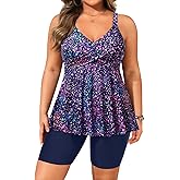 Aqua Eve Plus Size Tankini with Shorts - Two Piece Swimsuit Tummy Control Bathing Suit Flowy Swimwear 2026