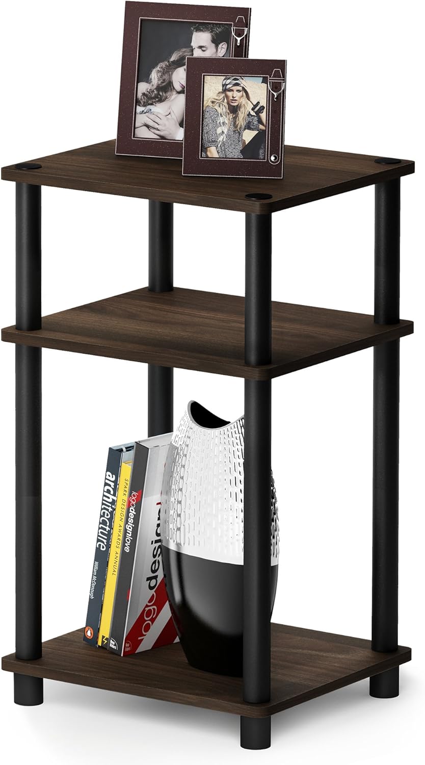 FURINNO Just 3-Tier End Table, 1-Pack, Columbia Walnut/Black: Furniture & Decor