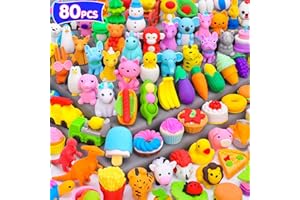 PALMATTE 80PCS Mini Animal Erasers for Kids Bulk Small Toys, 3D Cute Erasers Desk Pets Treasure Box Toys Prizes for Kids Classroom School Supplies Teacher Must Haves Students Gifts Kids Party Favors, Random