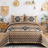Dintszyayue Boho Quilt Set King Size,3 Pieces Aztec Texture Bedspread Brown Southwestern Coverlet Set Soft Lightweight Bed Cover for All Season Microfiber Bedding with 2 Pillowcases(Brown,104"x90")