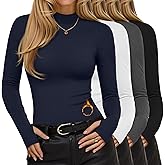 Oakgarden 4 Pack Women's Thermal Mock Turtleneck Tops Fleece Long Sleeve Shirts Undershirt Pullover Tops with Thumb Holes