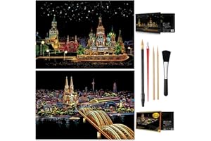 NAIHEY Scratch Paper Art Rainbow Painting, Scratch Art Set Gift Crafts Painting with 5 Tools, Womens Hobbies for Teen & Adult – 2 Pack 16 x 11.2 inch