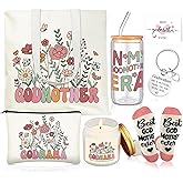 Funnymoom 6 Pcs Valentines Godmother Proposal Gifts Set Will You Be My Godmother Birthday Gifts with 17 oz Glass Cup Tote Bag from Godchild Goddaughter Godson