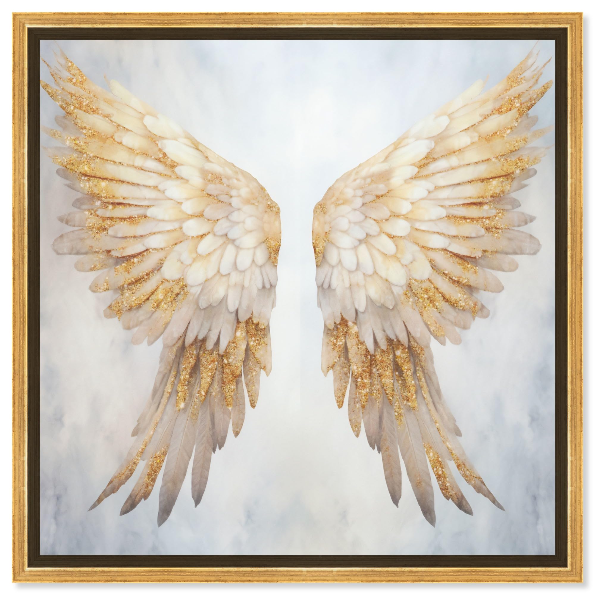 Photo 1 of Art Remedy Elegant Angel Wings Canvas Elegant White Gold Wall Art, Gold Frame, 40" x 40"