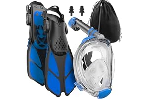 COZIA DESIGN Snorkeling Gear for Adults with Fins - Full Face Snorkel Mask and Swim Fins, 180° Panoramic View Snorkel Mask, Anti Fog and Anti Leak Adult Snorkel Set
