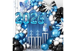 ZSYTZL 121PCS Blue New Year Party Decorations, 2026 Countdown New Years Eve Party Supplies, Blue Number Balloons Decor for Wo