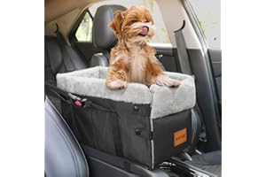 BONTHEE Center Console Dog Car Seat for Small Dogs,Washable Foldable Console Booster Seat for Puppy Car Seat with Safe Protection Hooks Adjustable Straps and Storage Pocket Pet Up to15lbs