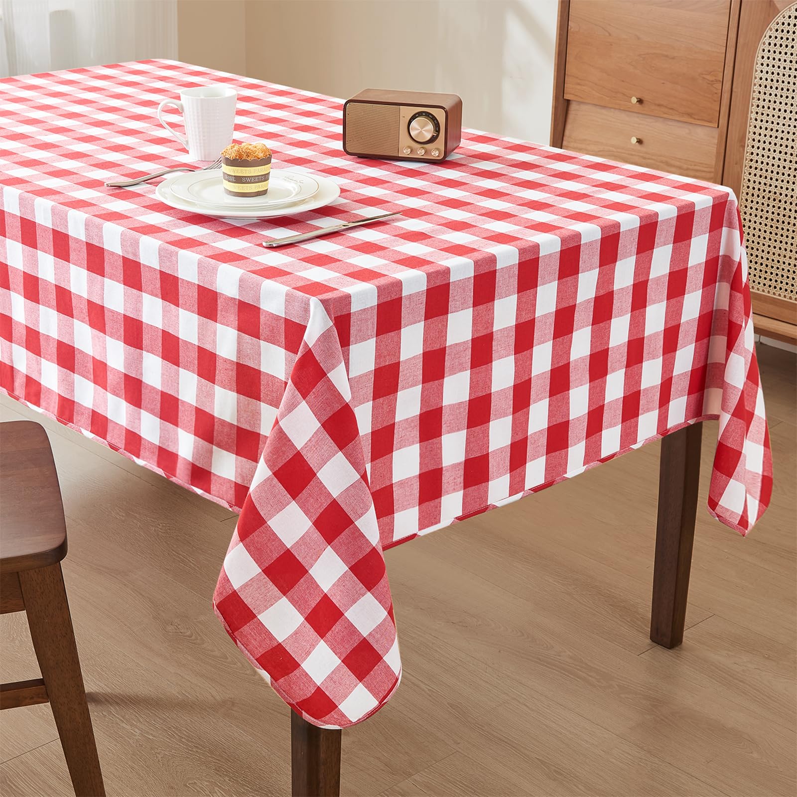 WAITER TREE Table Cloth Gingham 140x180 cm Rectangular Wipe Clean Table Cover,Red Checkered Wipeable Waterproof Spillproof Tablecloth for Outdoor Picnic Dining Kitchen Party - Red and White