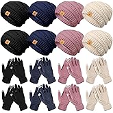 Suhine 8 Set Winter Warm Hat and Gloves Bulk Knitted Warm Beanies and Touchscreen Soft Gloves for Women Cold Weather