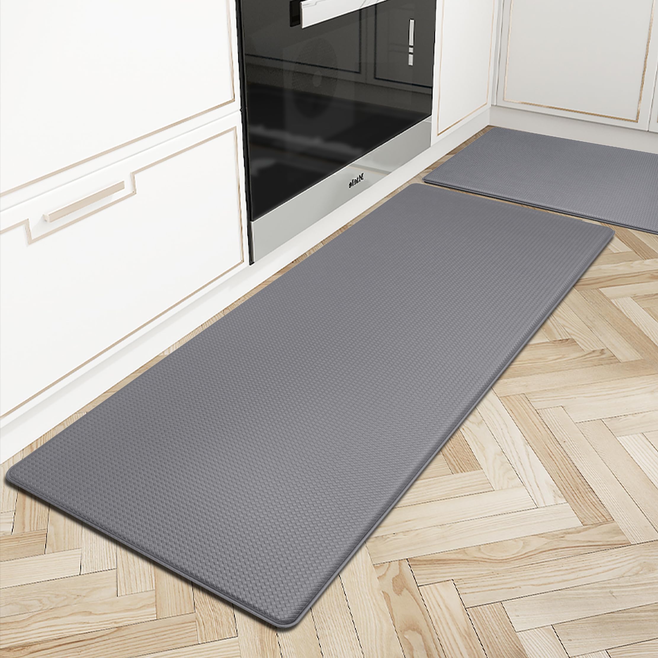 Artnice Anti Fatigue Mat for Standing Desk 2 Piece,Grey Standing Mat for Standing Desk,Kitchen Memory Foam Floor Mats,Kitchen Floor Mats Cushioned Anti Fatigue for Work Station, Kitchen,Laundry