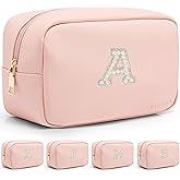 Vlando Graduation Gifts,Girls Makeup Bag Travel Bag Makeup Pouch for Bridal Shower Gifts Wedding Gift Pearl Patch Makeup Purse for Teen Girls Trendy Stuff Letter A