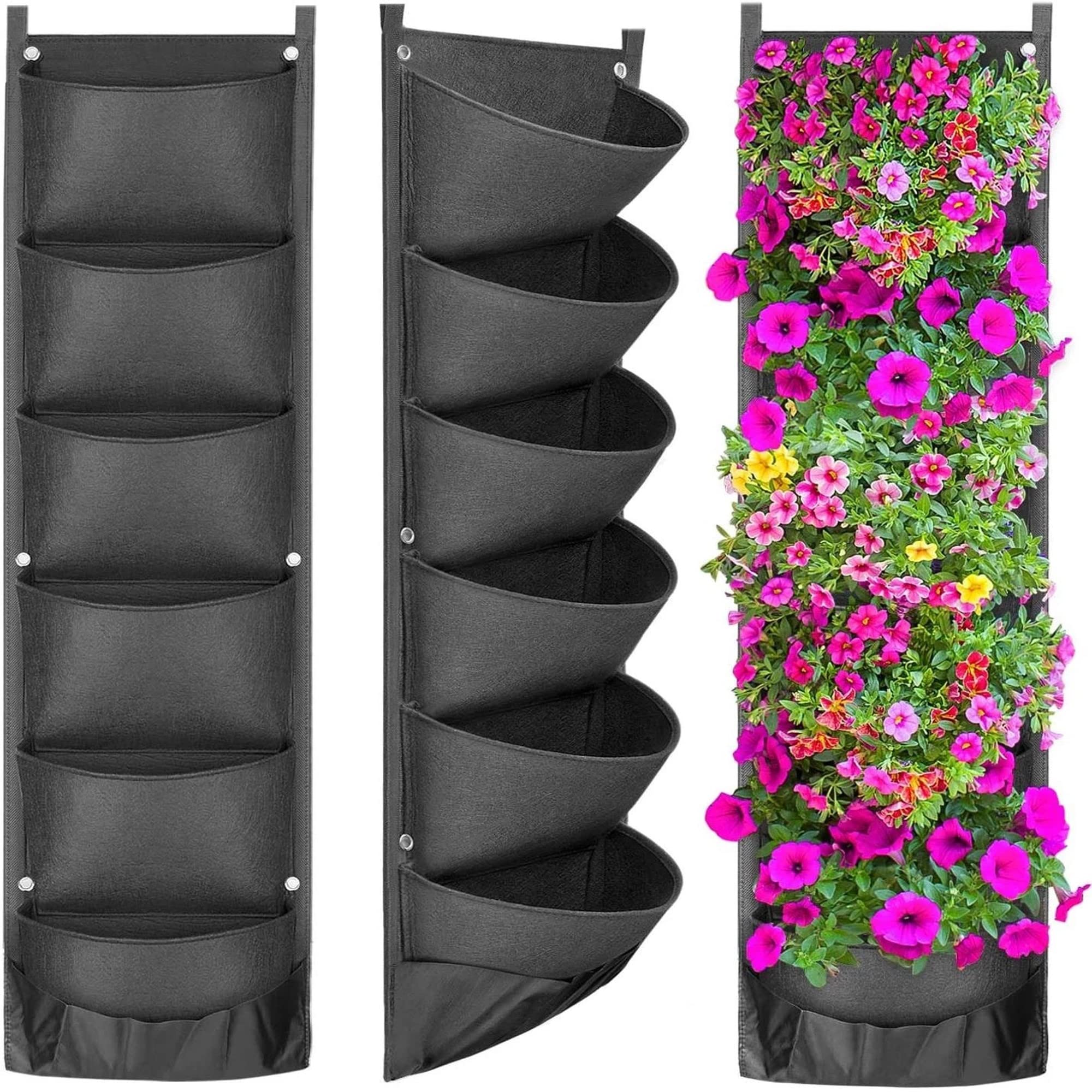 Laurel & Mason Hanging Planter Bags, 8 Pockets Vertical Wall Mounted Planter Grow Bags for Herbs, Flowers, Vegetables 130 x 30cm