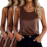 Velvelhall 3 Pack Women's Silk Satin Tank Tops Scoop Neck Sleeveless Vest Summer Casual Camisole Blouses Loose Basic Shirt(Black, Champagne, Dark Coffee,X-Large)