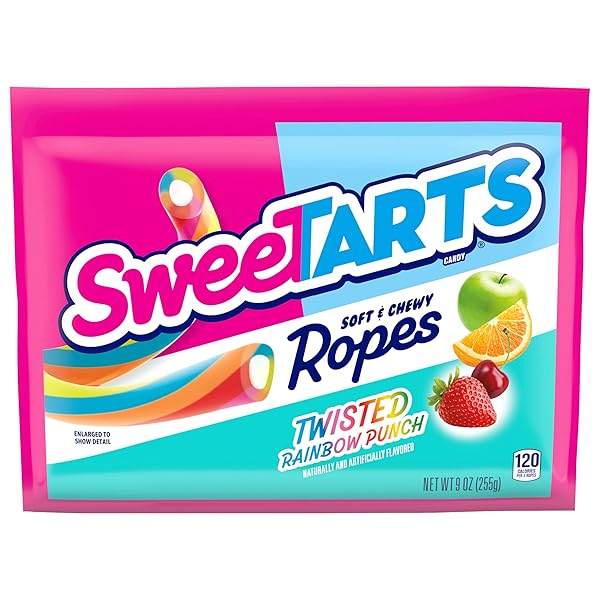 SWEETARTS ROPES, CANDY, TWISTED RAINBOW PUNCH, SOFT AND CHEWY, 9 OZ