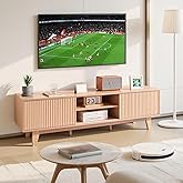 VEVOR 59" Fluted TV Stand, Boho Entertainment Center for 55/60/65 inch TVs, Mid Century Modern Media Console TV Storage Cabinet with Sliding Door and Adjustable Open Shelves, for Living Room, Bedroom