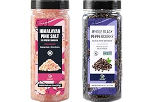 Soeos Himalayan Pink Salt 20oz + Whole Black Peppercorns 9.5oz Set, Coarse Grain, Salt for Grinder Refill, Salt and Pepper Grinder, Non-GMO Verified, Spice Seasoning Set for Cooking