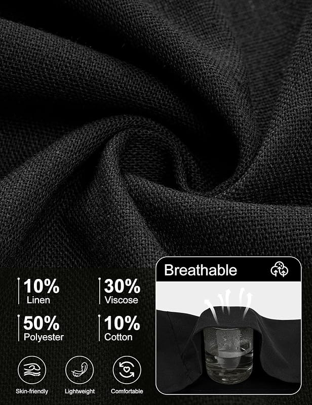 Pantaloni Lino Donna Estivi Gamba Larga Pantaloni Elastico in Vita Leggeri Traspiranti Pantaloni Casual Comodi Palazzo con Tasche e Bottoni (Nero, L)