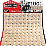 Cabinet Door Bumpers X-Protector 100 PCS – Small Felt Pads 3/8” – Ideal Beige Felt Bumpers – Self-Adhesive Thick Felt Dots – 