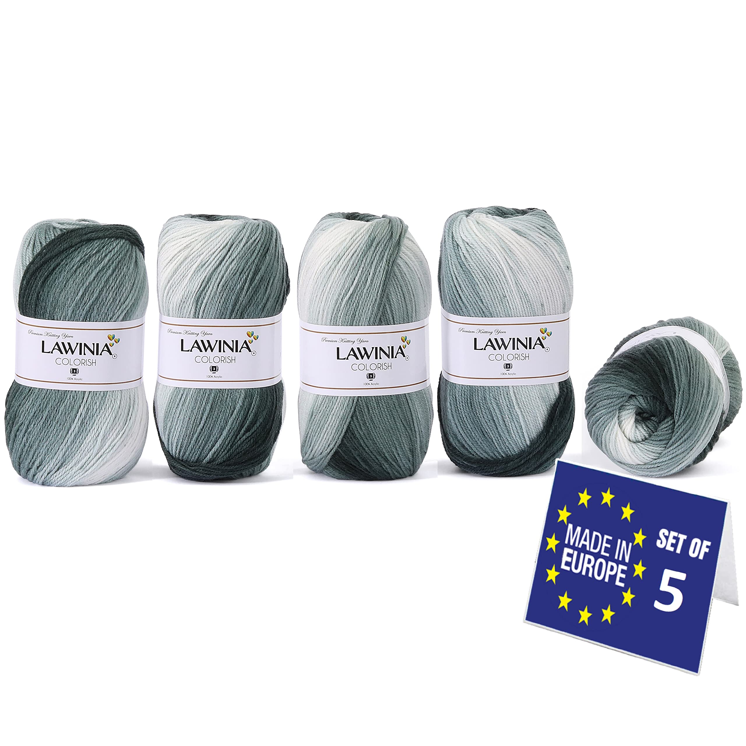 LAWINIA COLORISH Luxury Rainbow Yarn DK, Rainbow Wool for Knitting, Pack of 5 Each 100g - 350m 100% Acrylic DK Knitting Yarn, Multicoloured Wool, Ombre