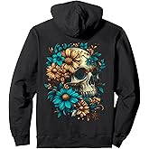 Skull Flowers Back Printed Pullover Hoodie