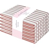 PurpleEssences Rust Stripe Kitchen Towels - Set of 6, 18x28 Inch - 100% Cotton, Absorbent & Reusable Dish Towels with Hanging Loop French-Inspired Style - Spring Easter Summer - Rust