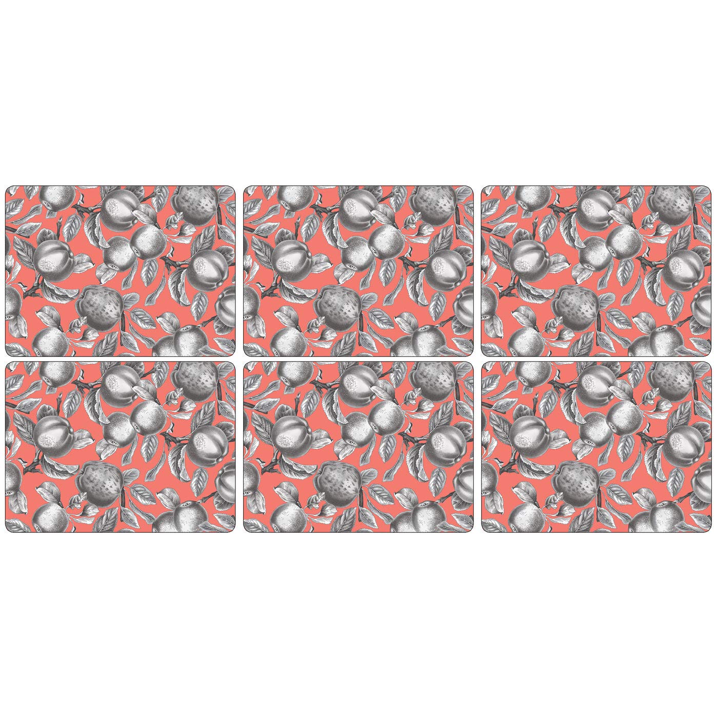 Portmeirion Home & Gifts Pomona Coral Cork Backed Placemats Set of 6, Multi Coloured, 30.5 x 23cm