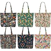 Decohim Multiple Packs Floral Japanese Print Canvas Tote Bag Reusable Grocery Bags Gifts for Women Girls Birthday Christmas