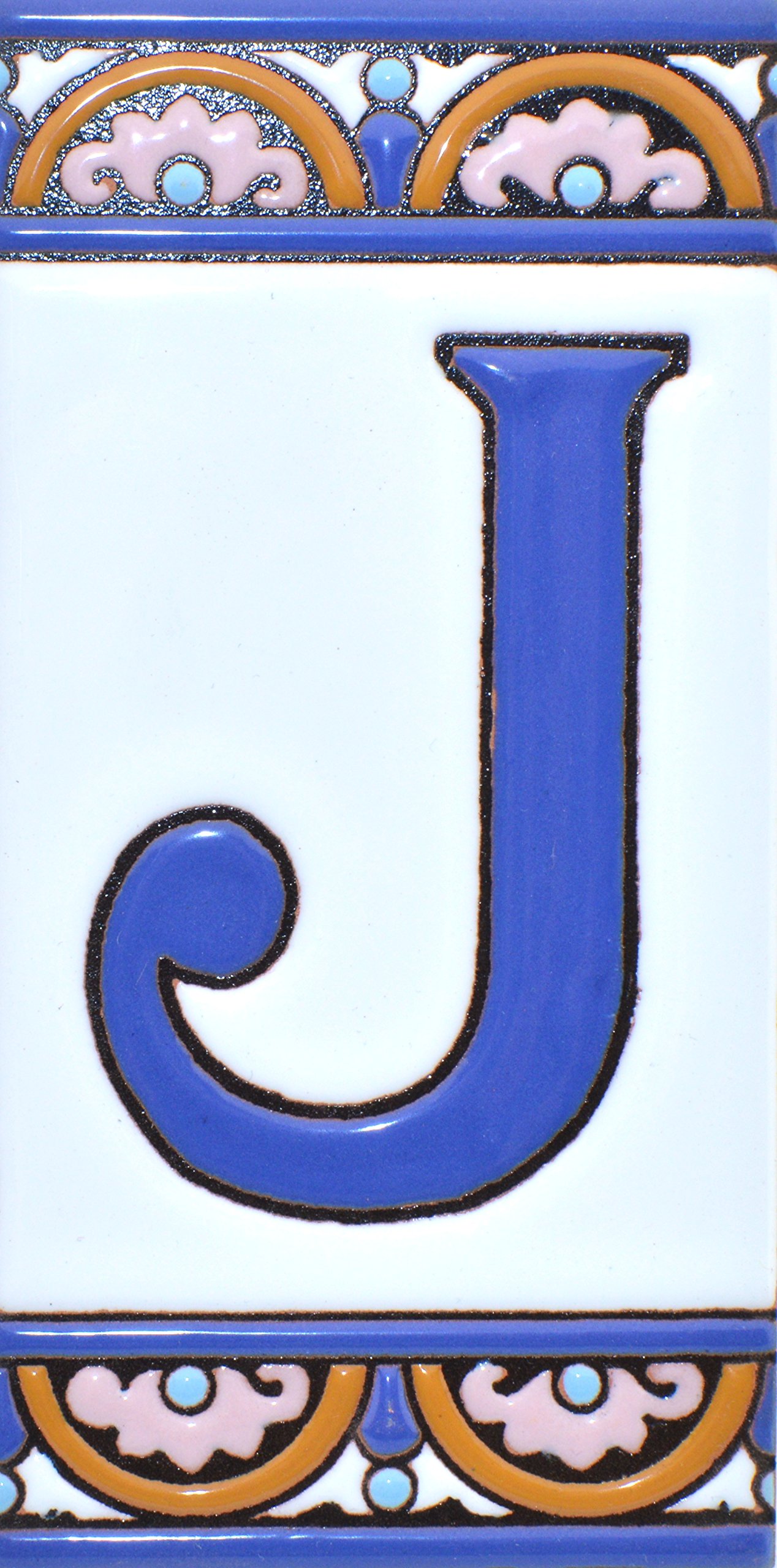 House letters 6 inch. Handpainted house letter tiles for signs, addresses and names. Address numbers for houses. House address numbers and letters. Design ARCO GRANDE 5,86" x 2,91" (LETTER J)