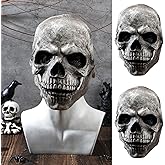 WinnerWhy 2 Pcs Full Head Skull Mask Moving Jaw, Halloween Scary Mask for Adults Men for Halloween Cosplay Props Masquerade Carnival Costume Parties
