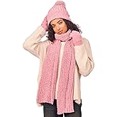 LyzerMia Womens Chenille Hat Gloves Scarf Set Winter Knit Touch Screen Gloves Warm Beanie with Gift Box