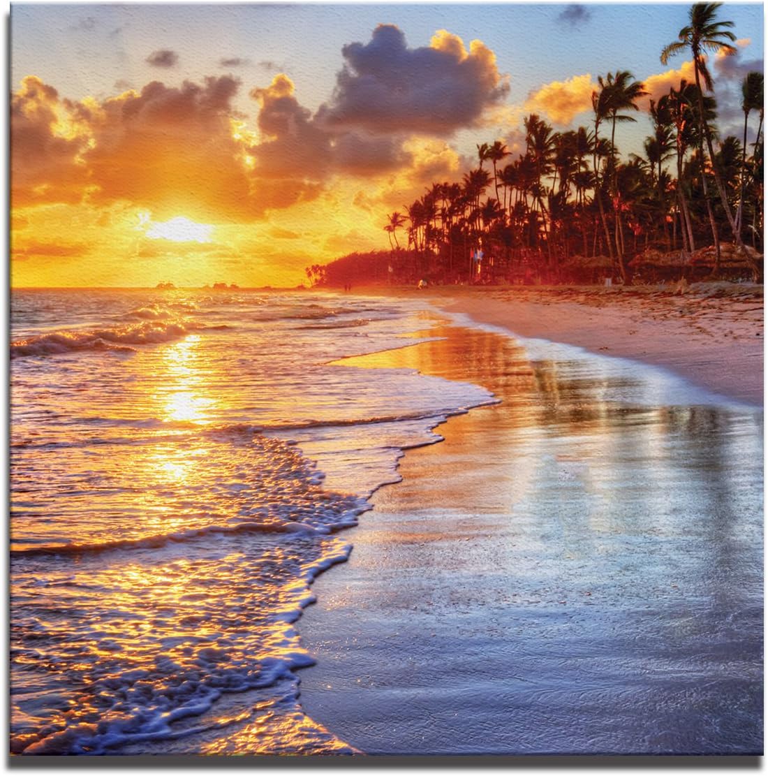 Amazon Com Jp London Ready To Hang Made In North America Gallery Wrap Heavyweight Canvas Wall Art Sunset Beach Tropical Paradise 14in Sqscnv2273 Home Improvement