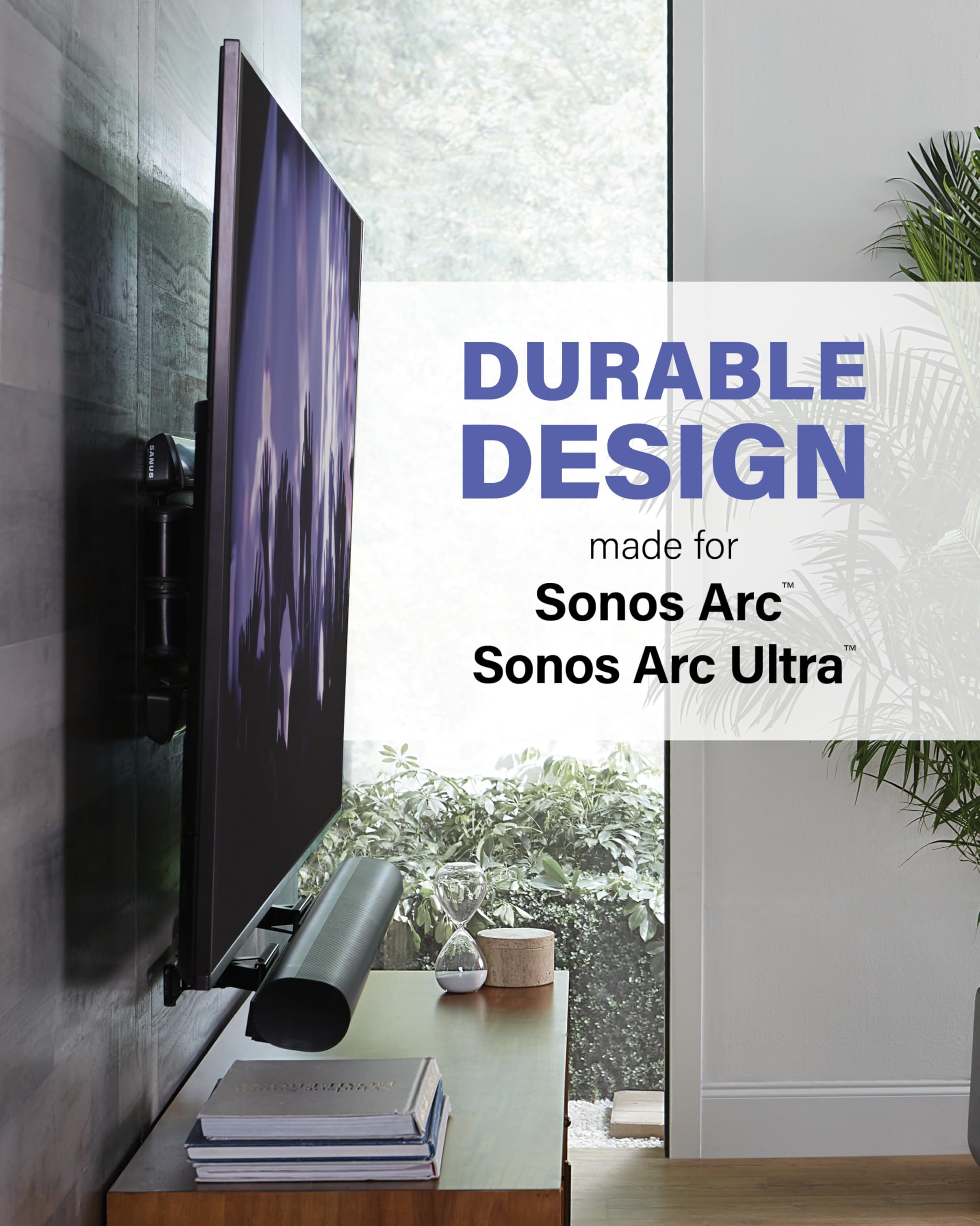 SANUS Soundbar TV Mount for Sonos Arc & Sonos Arc Ultra Soundbar – Depth Adjustable for Dolby Atmos – Universal Mount for TVs 50” to 90”