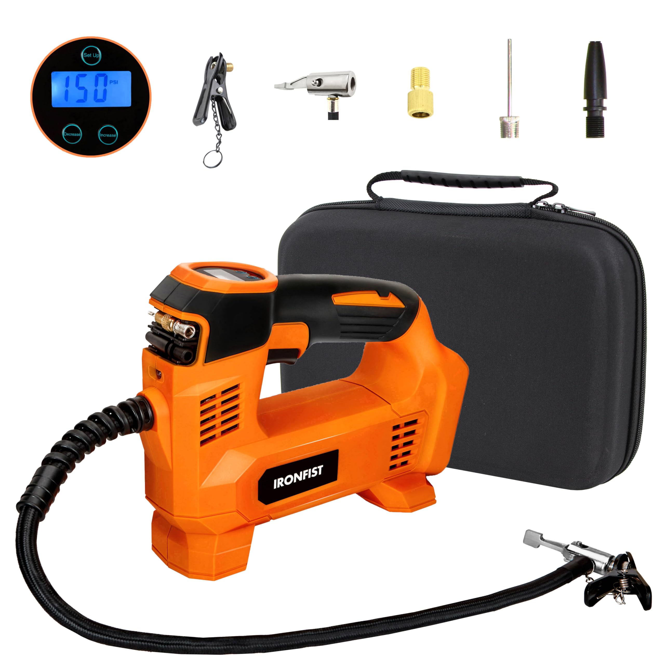 Photo 1 of IRONFIST Tire Inflator for DEWALT Battery Portable Air Compressor for Car, Bicycle, Ball, 20V Auto Tire Pump with Digital Pressure Gauge (Tool Only, NO Battery)