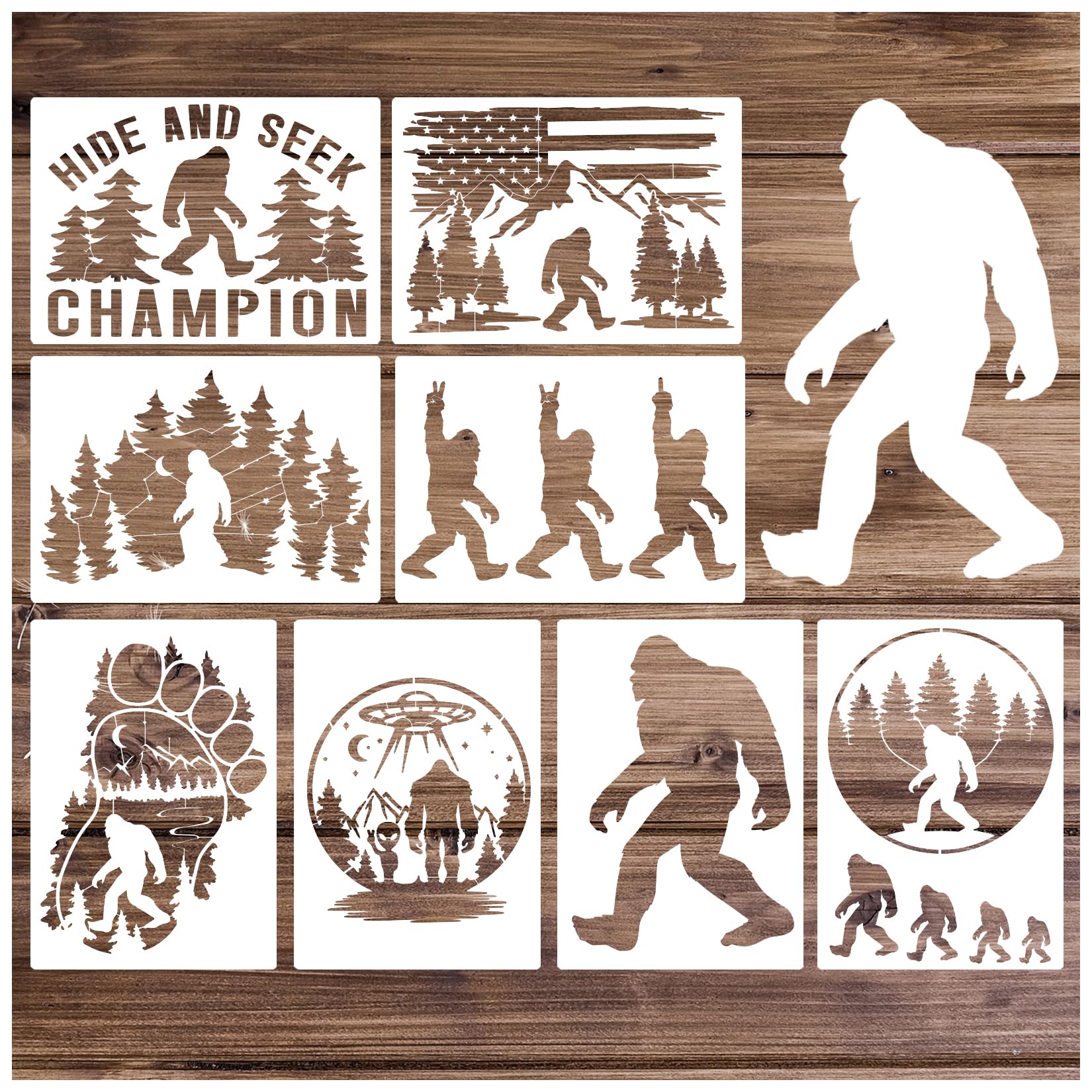 Pkqon Large Stencils for Painting on Wood Forest Mountains Pine Tree Pattern Plastic Templates Reusable Drawing Templates for Crafts Wall Canvas Art Project white