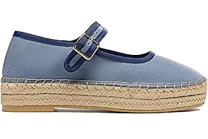 KISSASA Women Mary Janes Espadrilles Closed Square Toe Woven Platform Espadrille Canvas Ballet Flats Shoes