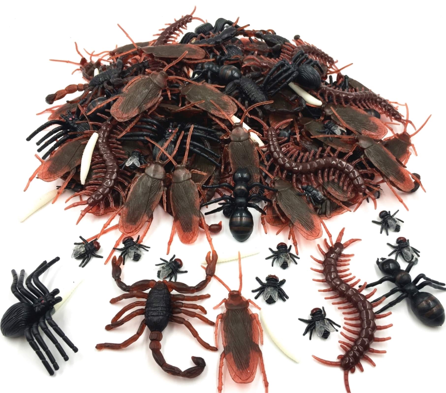 Photo 1 of GuassLee 150pcs Realistic Fake Bug Trick Toys - Insects Halloween Prank Toy Bugs Cockroaches Spiders Worms Centipedes Scorpions for Kids April Fool's Day Prank Party Favors