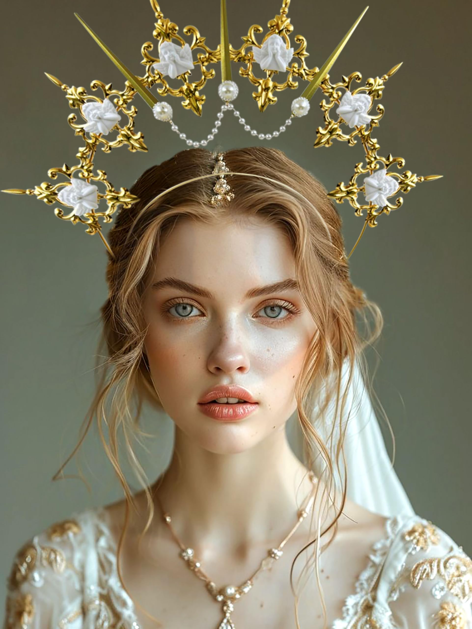 Roaring Good Time Golden Halo Crown Spiked Crown Sunburst Headpiece Goddess Costume for Wedding Photoshoot Cosplay Festival Costume Cosplay for Halloween Christmas