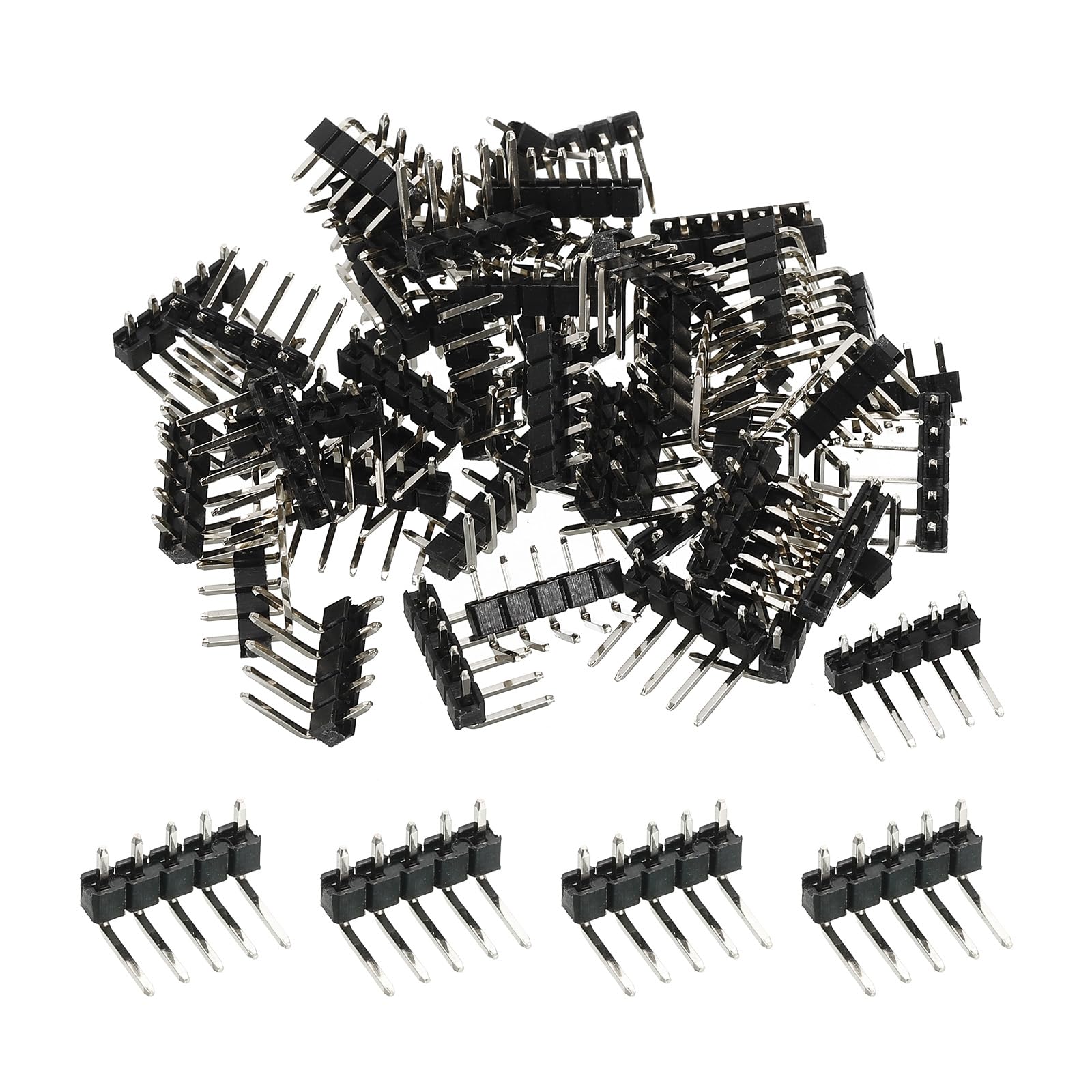PATIKIL Right Angle Pin Header DIP Single Row 5 Pin 2.54mm Pitch Gold Plated for PCB Pack of 50