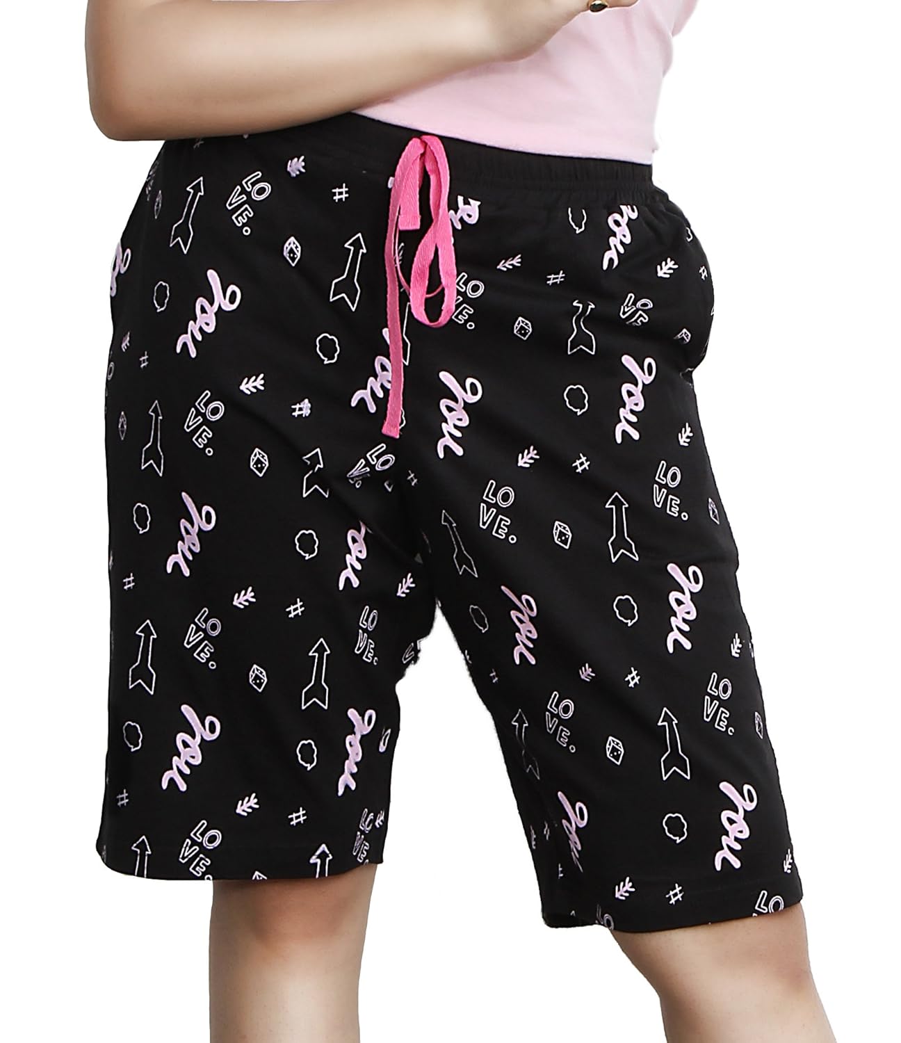 v d sales, printed black polo cotton shorts for women [102]