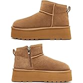 Haifago Platform Mini Snow Boots for Women, Suede Genuine Leather Winter Ankle Booties with Zip up, Womens Classic Fur Lined Short Boot Anti-Slip